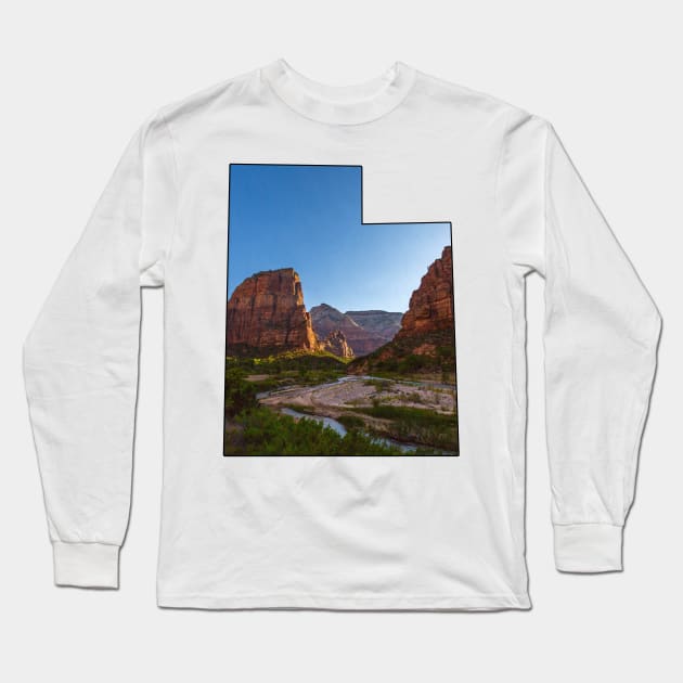 Utah State Outline (Zion National Park Angel's Landing) Long Sleeve T-Shirt by gorff
